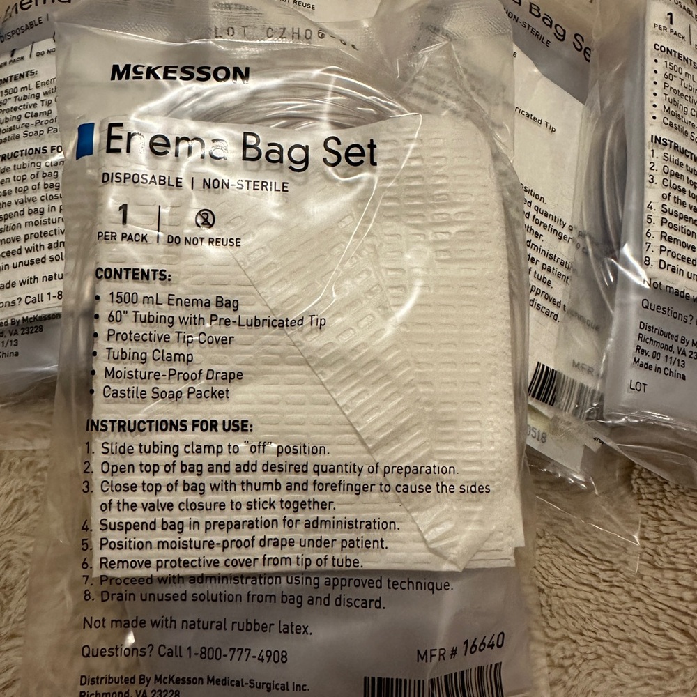 Disposable Enema bag set lots of 5